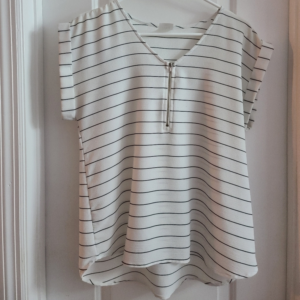 Striped White Short Sleeve Blouse
